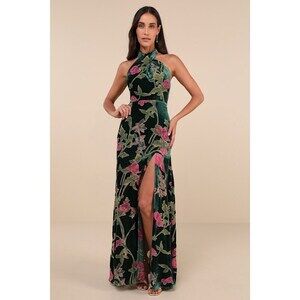 NWT!!! Lulus Flawlessly Gorgeous Green Burnout Floral Halter Maxi Dress - Size S